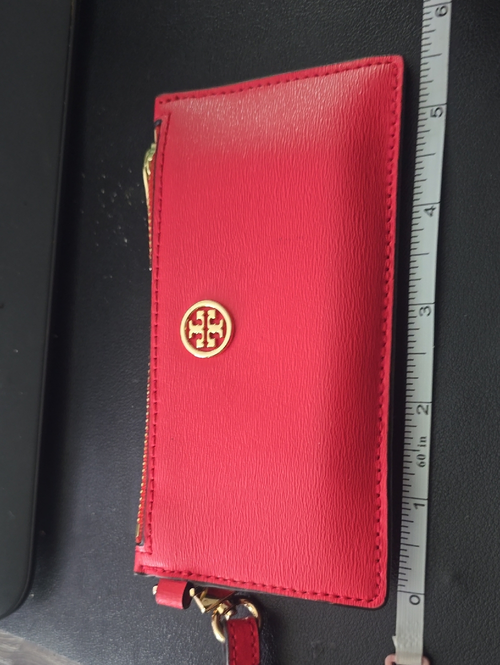 Tory Burch Coral Leather Wristlet Card Case with Gold Logo - Picture 6 of 8